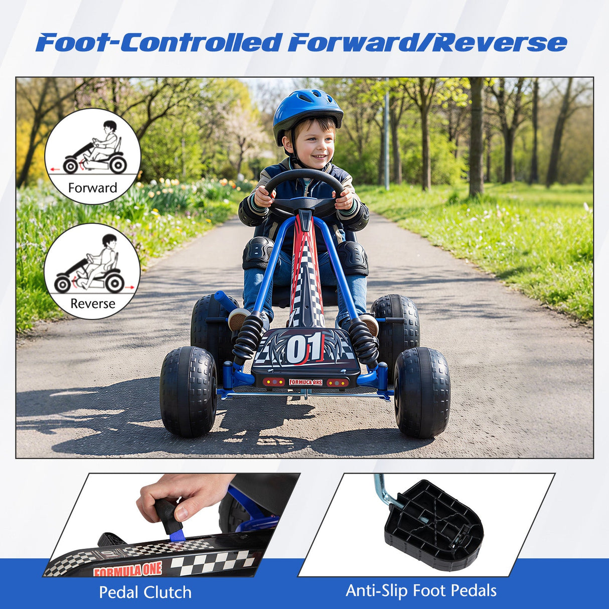 Go Kart para niños con pedales de 4 ruedas, asiento ajustable y ruedas para todo terreno