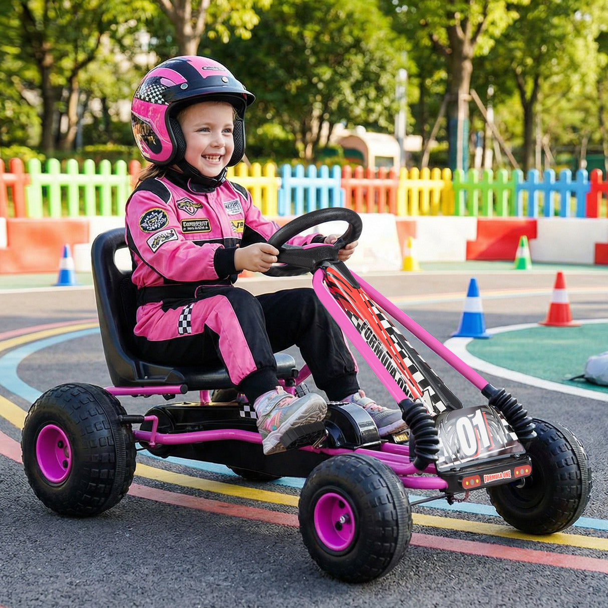 Go Kart para niños con pedales de 4 ruedas, asiento ajustable y ruedas para todo terreno