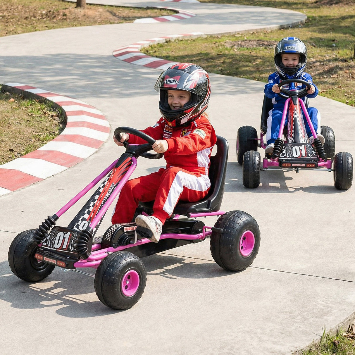 Go Kart para niños con pedales de 4 ruedas, asiento ajustable y ruedas para todo terreno