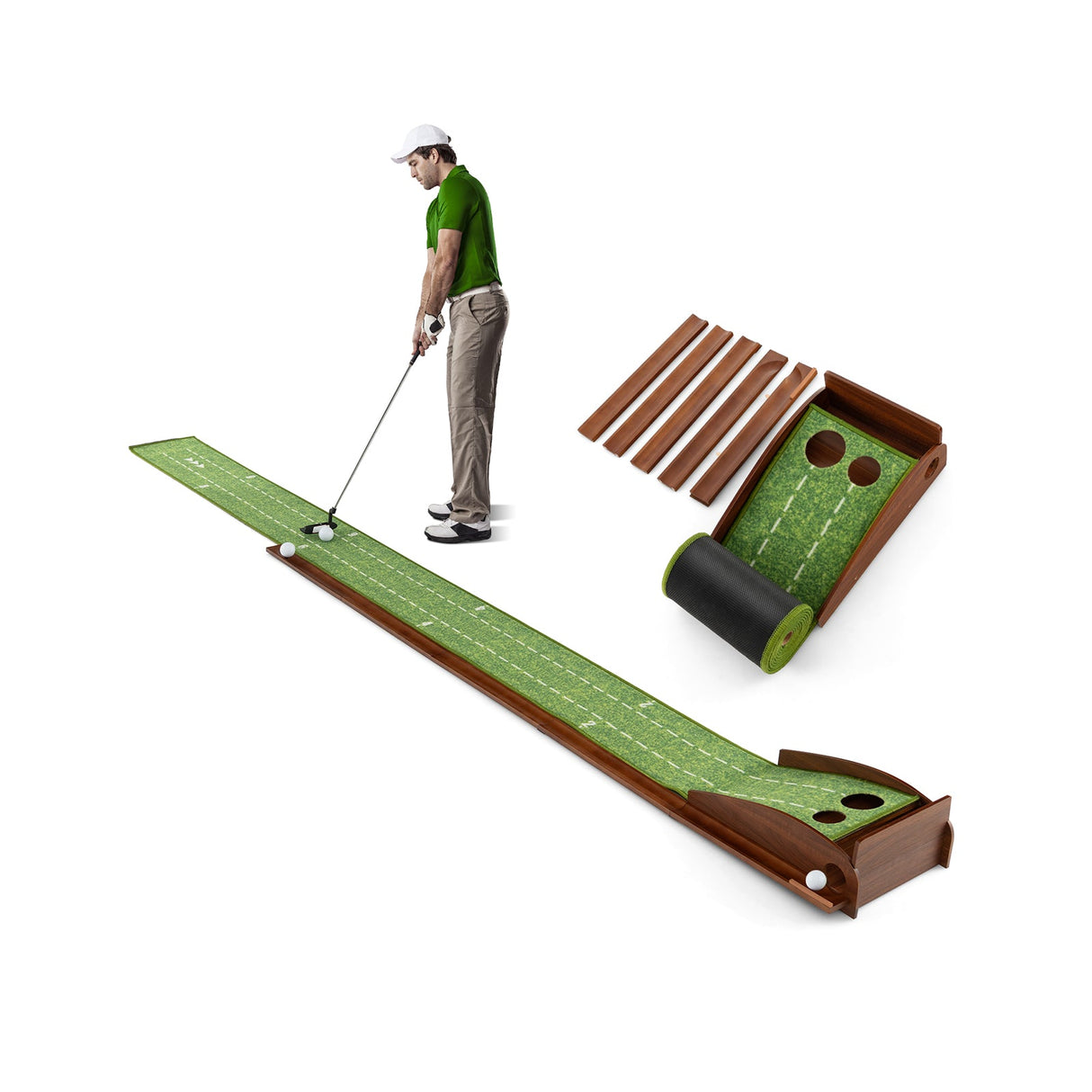 Ayuda de entrenamiento de práctica de putting de golf con devolución automática de la bola y
