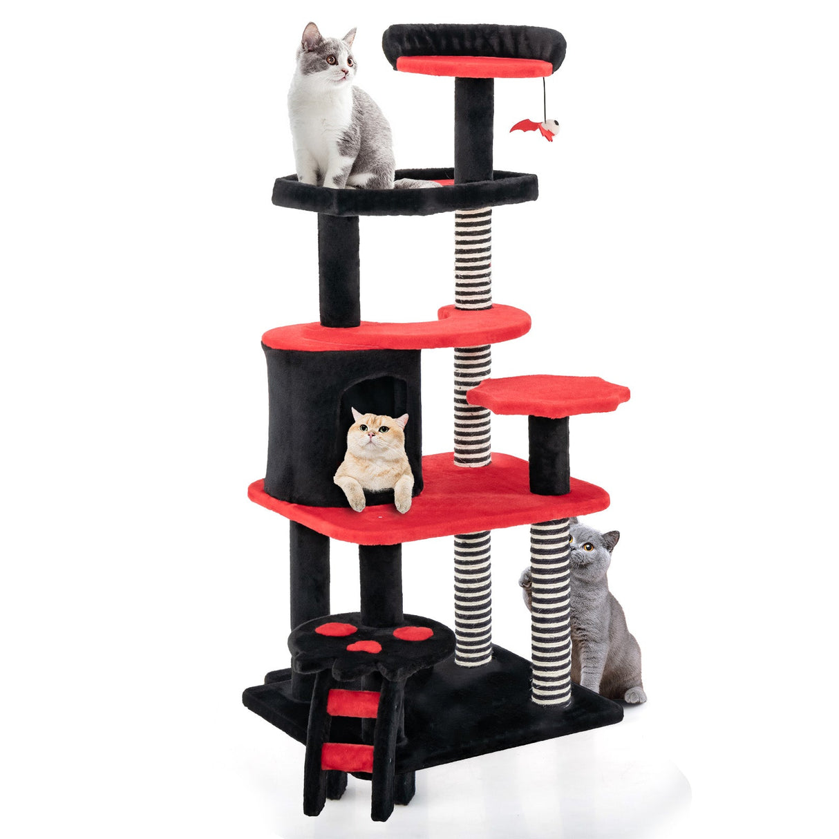 Árbol para gatos gótico con cama, condominio y rascador de sisal - Negro y rojo