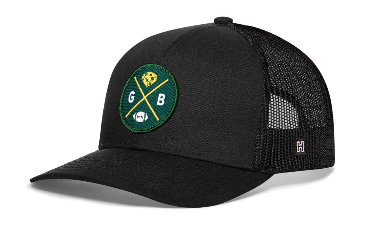 Green Bay Trucker Hat | Black GB Cheese X Football Snapback