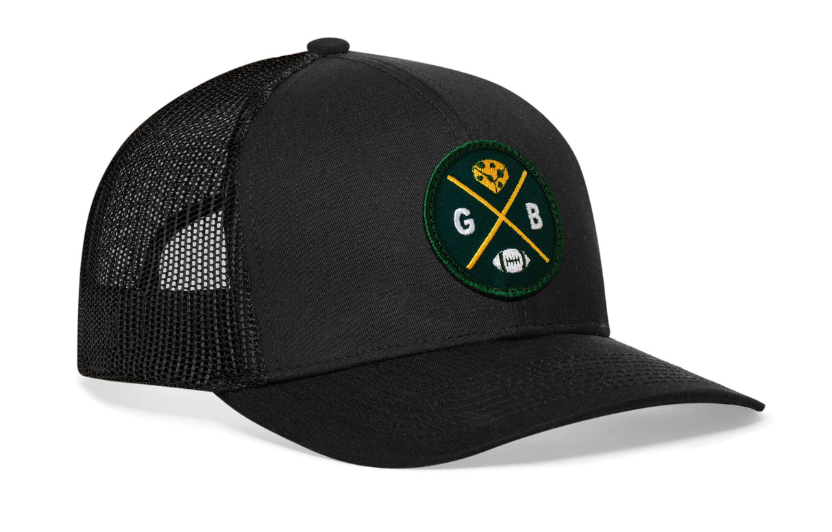 Green Bay Trucker Hat | Black GB Cheese X Football Snapback