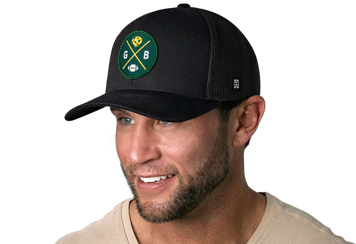 Green Bay Trucker Hat | Black GB Cheese X Football Snapback