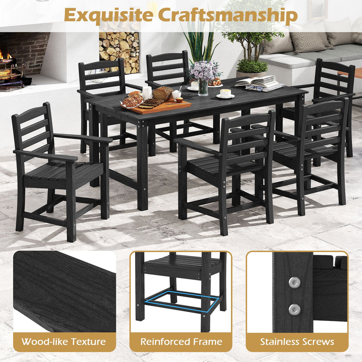Juego de 2 sillas de comedor de patio HDPE para todo clima con apoyabrazos anchos