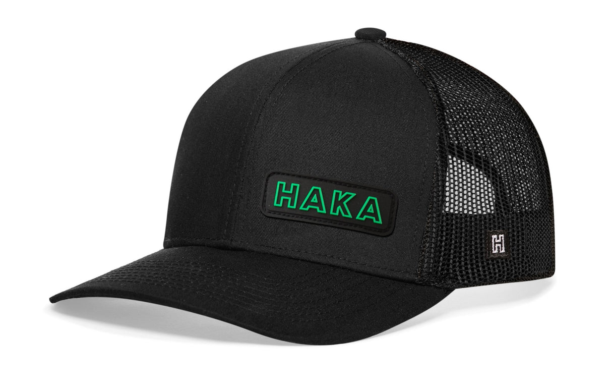 Haka Branded Trucker Hat | Black Rubber Patch Snapback