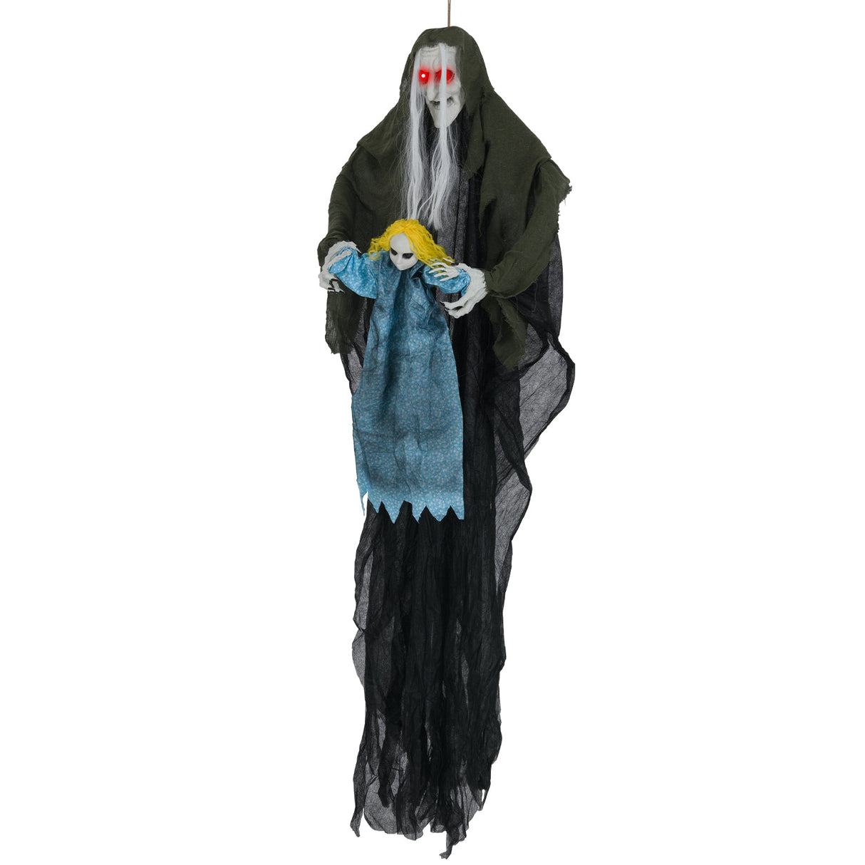 Decoración Colgante de Halloween Bruja con Niña Fantasma Sonido Activado y Sonidos Espeluznantes