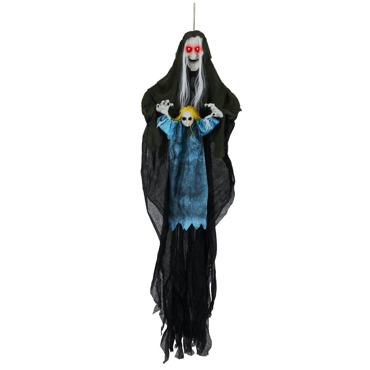 Decoración Colgante de Halloween Bruja con Niña Fantasma Sonido Activado y Sonidos Espeluznantes