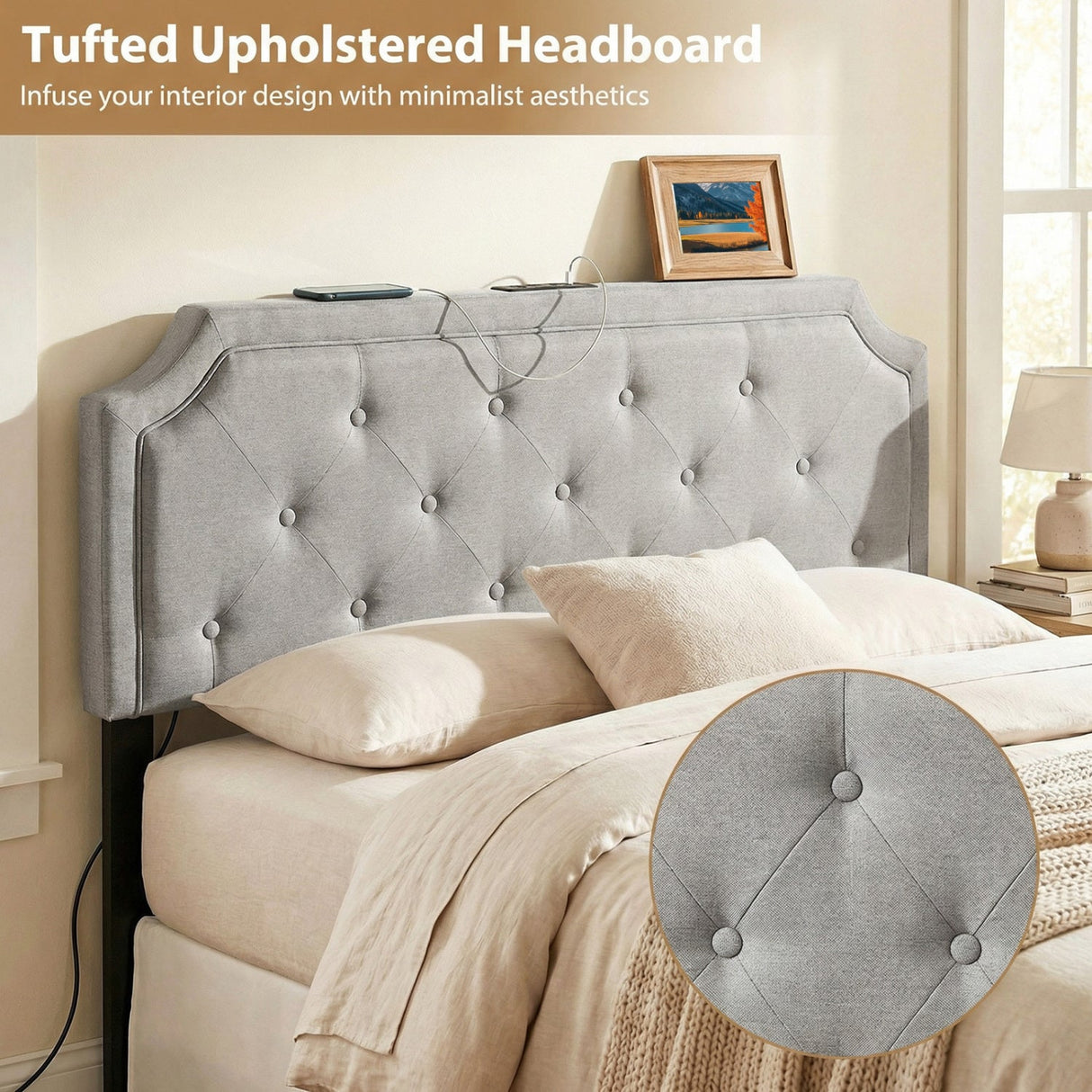 Headboard for Queen and Full Size Bed Tufted Upholstered Head Board