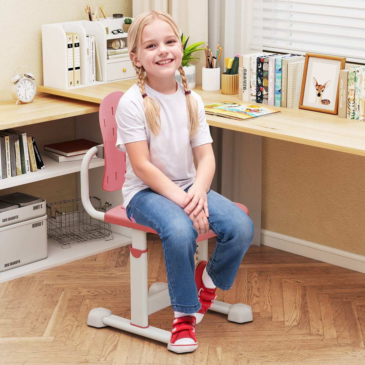 Silla de estudio infantil con altura regulable, doble respaldo y asiento transpirable para mayores de 3 años