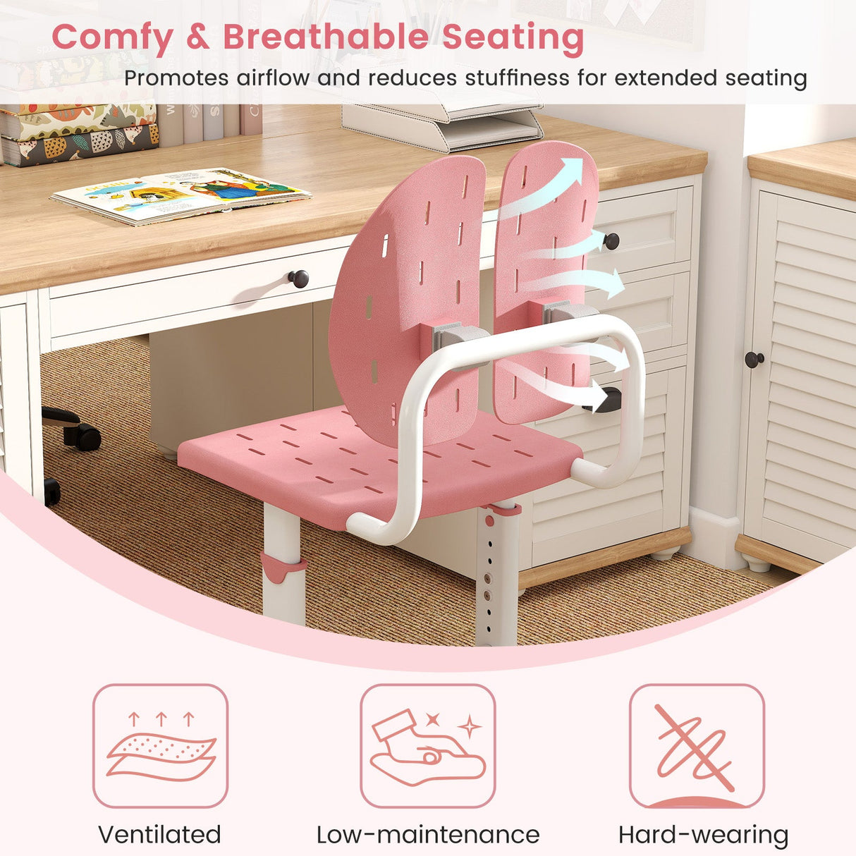 Silla de estudio infantil con altura regulable, doble respaldo y asiento transpirable para mayores de 3 años