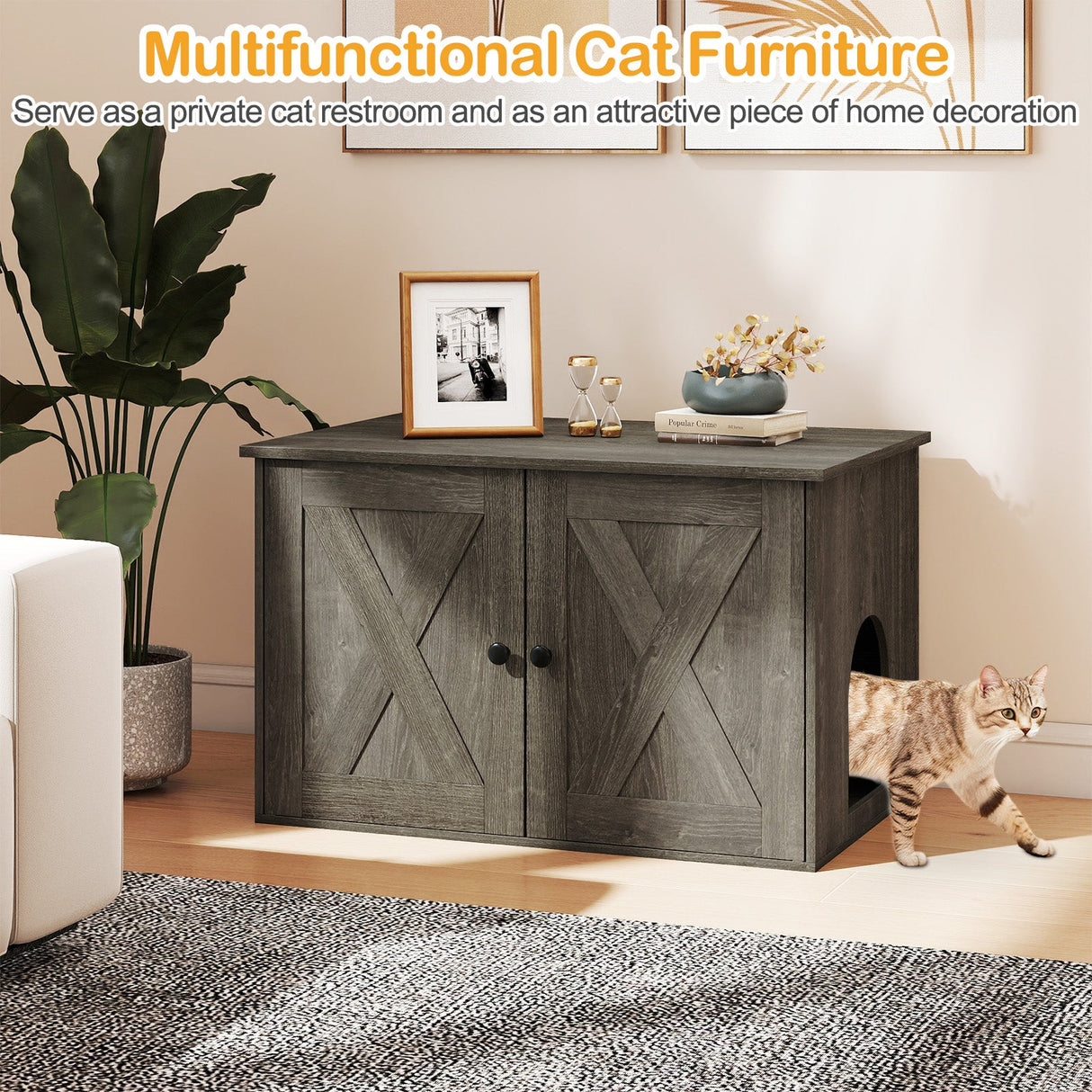 Mueble para arenero de gato oculto con separador - Roble