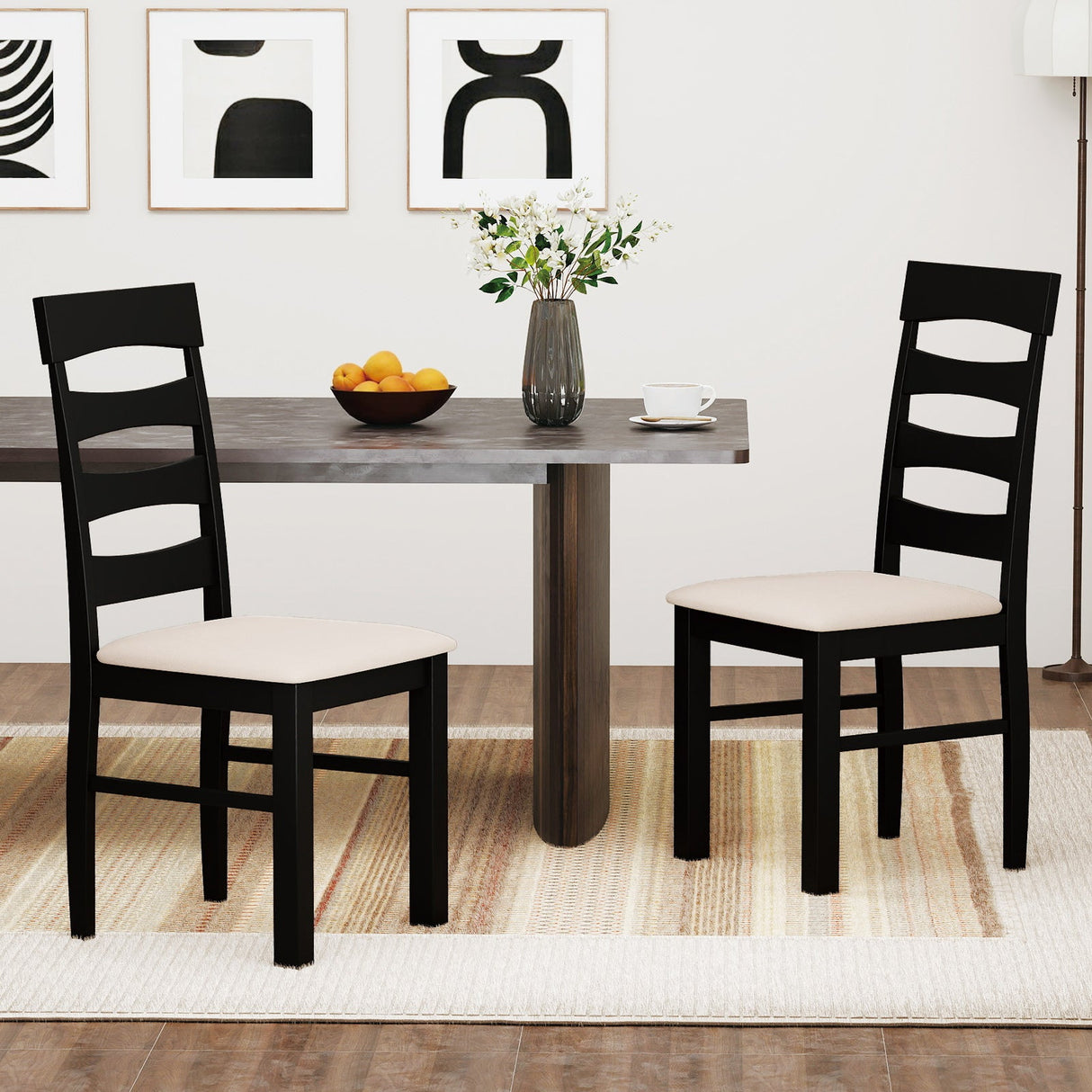 Juego de 2 sillas de comedor de respaldo alto con asiento acolchado - Negro