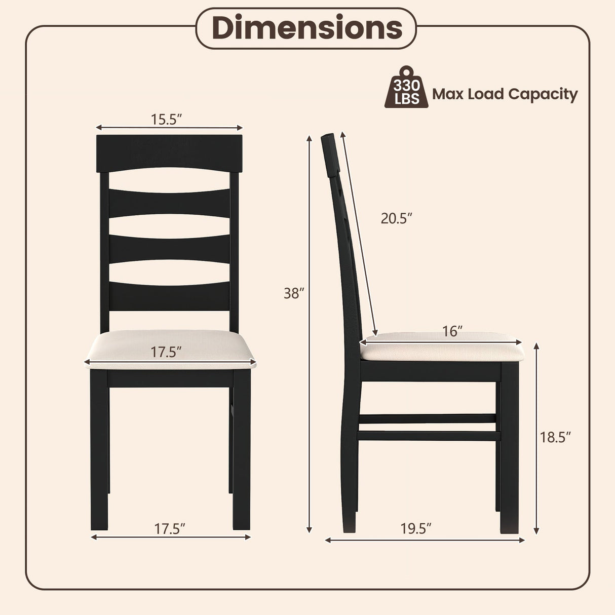 Juego de 2 sillas de comedor de respaldo alto con asiento acolchado - Negro