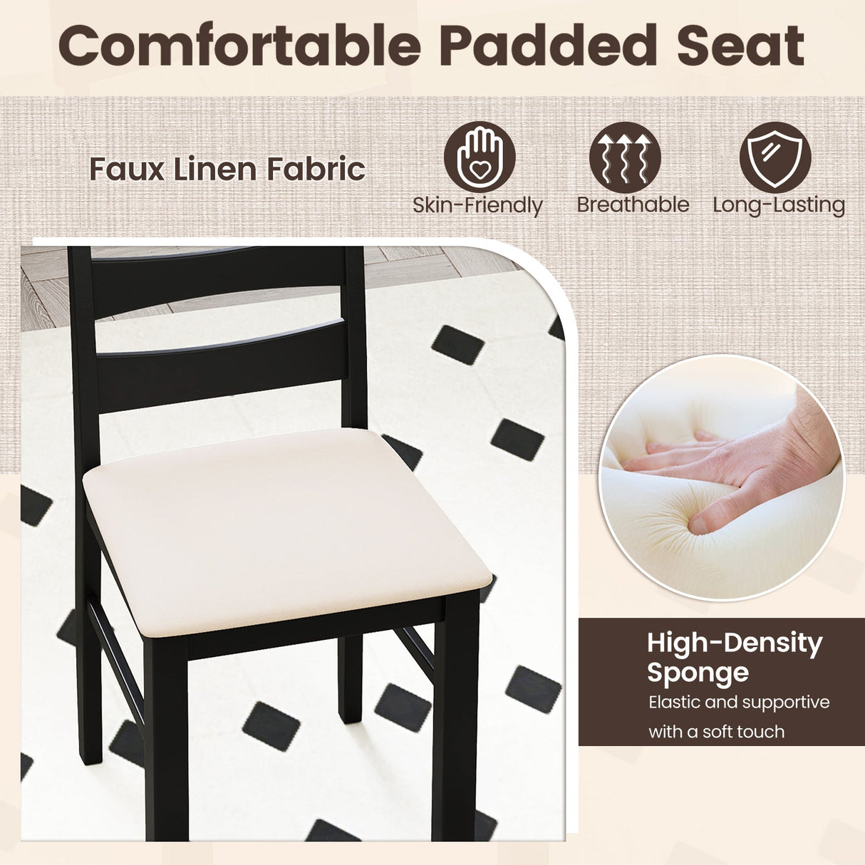 Juego de 2 sillas de comedor de respaldo alto con asiento acolchado - Negro