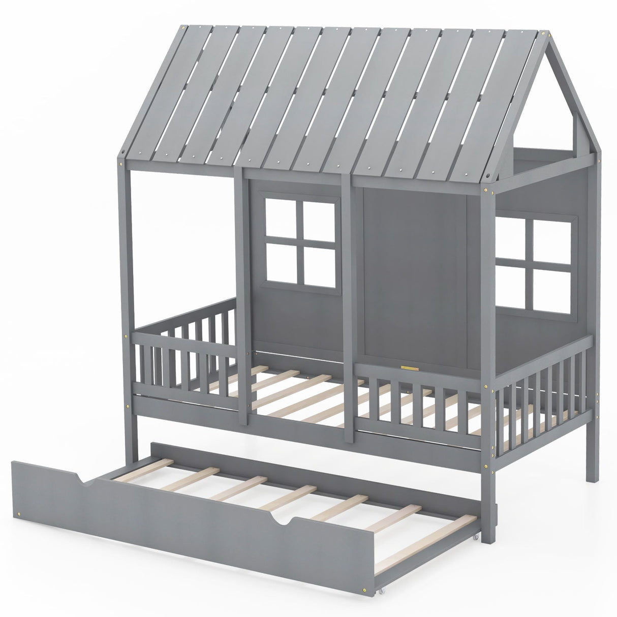 Cama individual con forma de casa con cama nido y techo de 82 pulgadas de alto