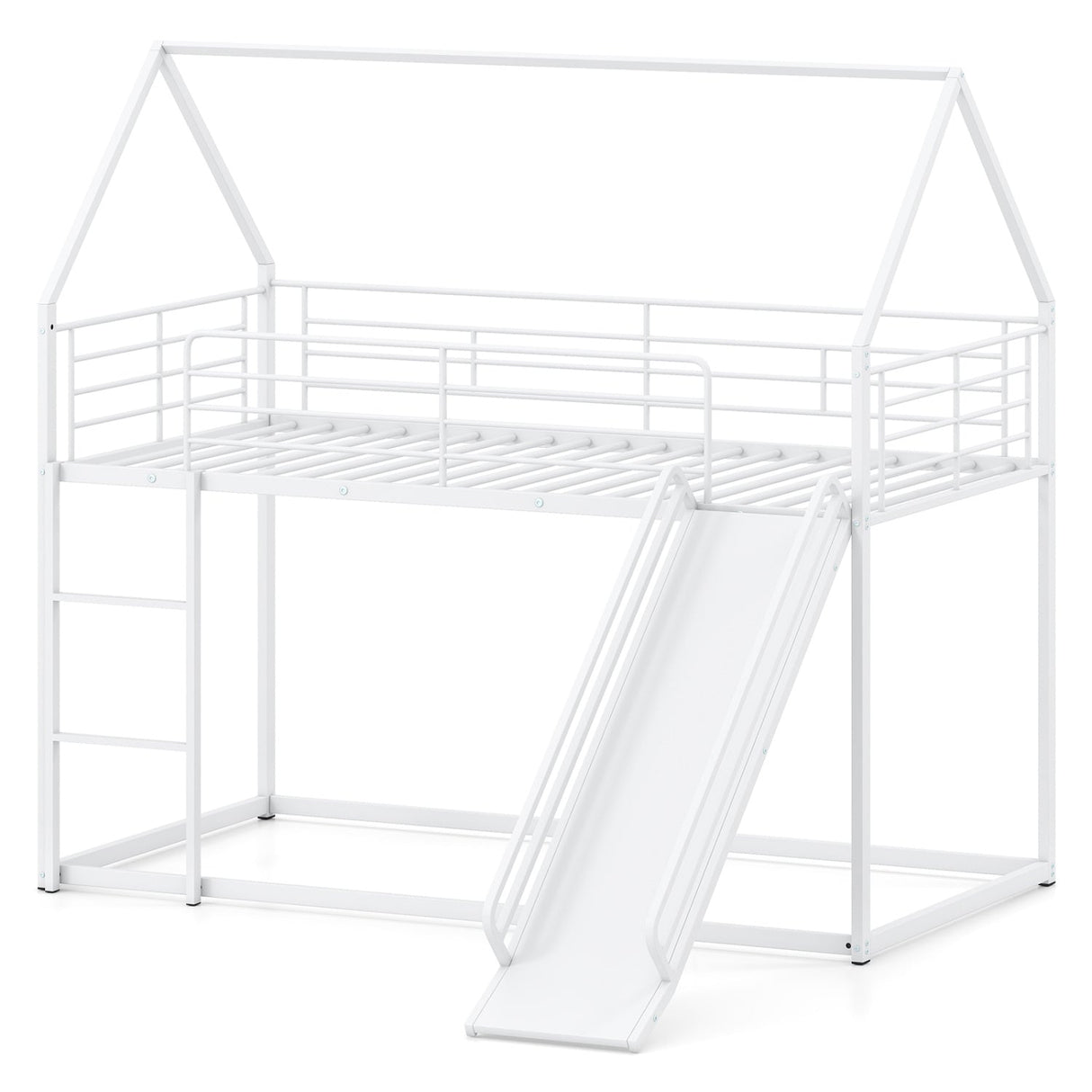 House-shaped Metal Twin Over Twin Low Bunk Bed-Black