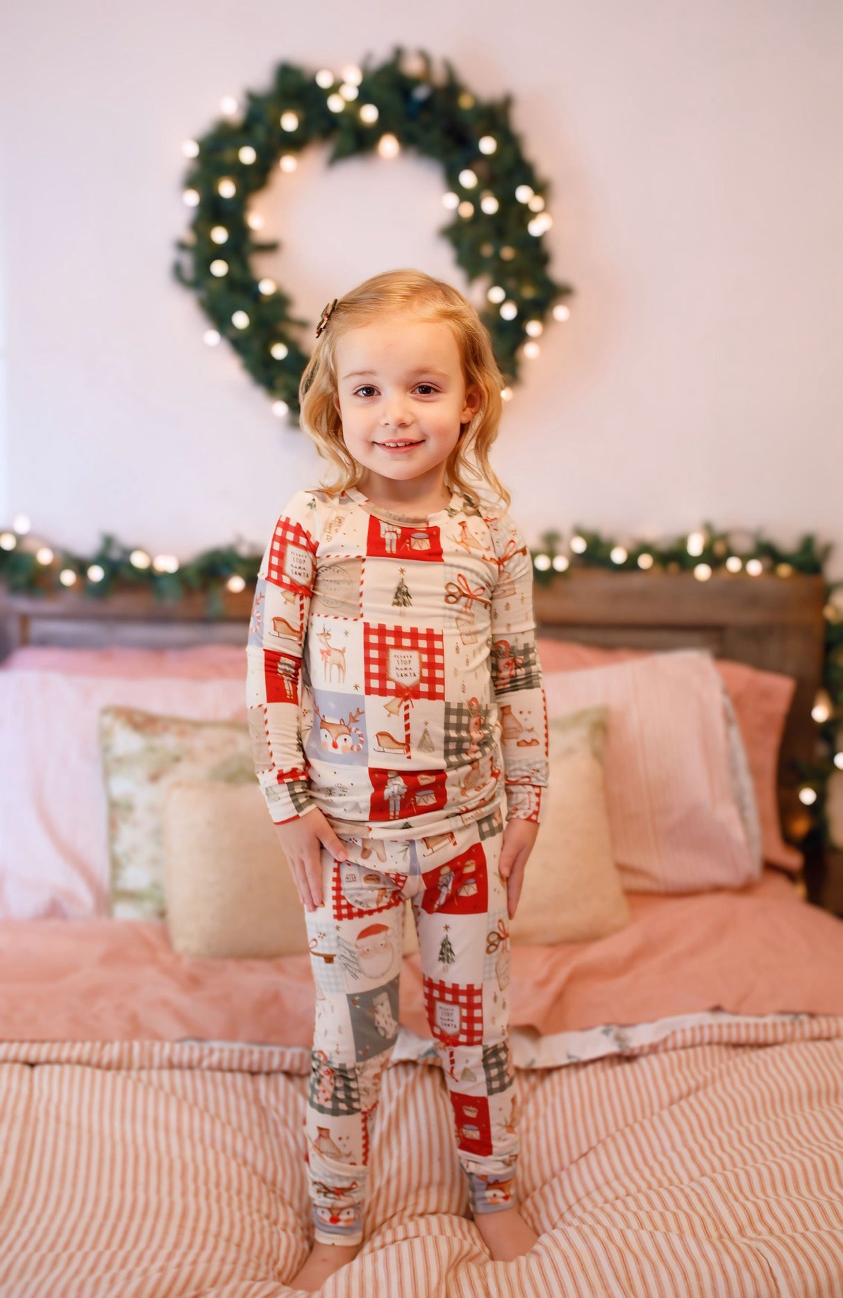 Pijama de Navidad de bambú con retazos navideños - Conjunto de 2 piezas