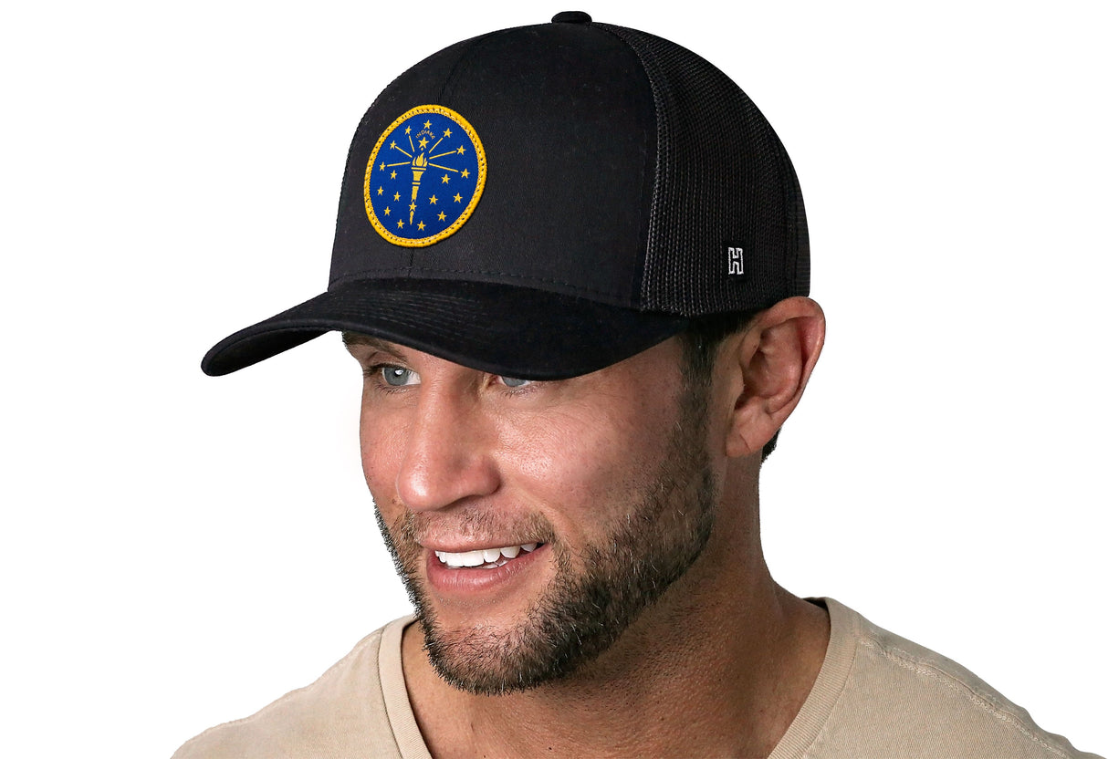 Indiana Flag Trucker Hat | Black Indiana Flag Snapback