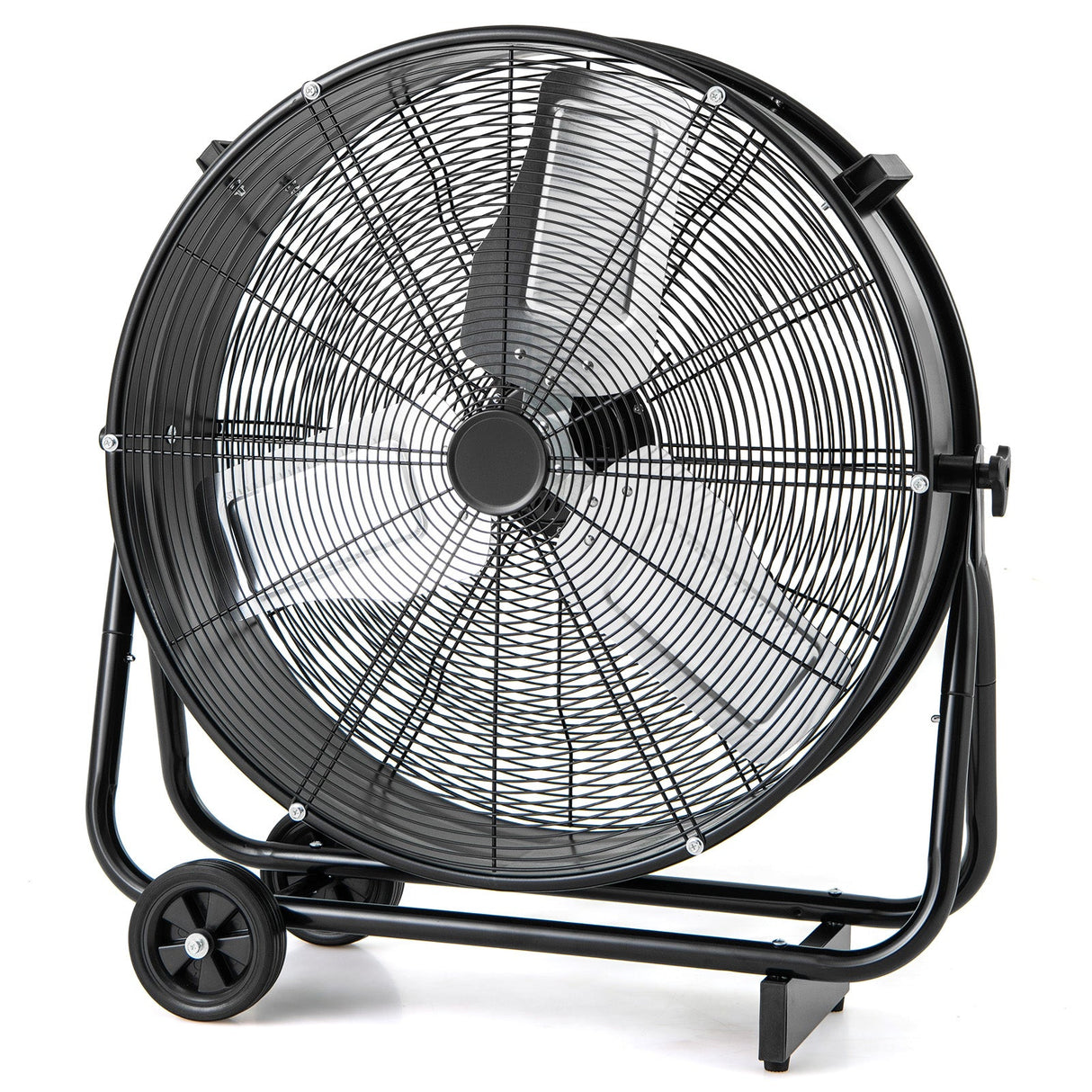 Ventilador industrial de tambor con 2 ruedas y basculación ajustable de 360 grados-Negro