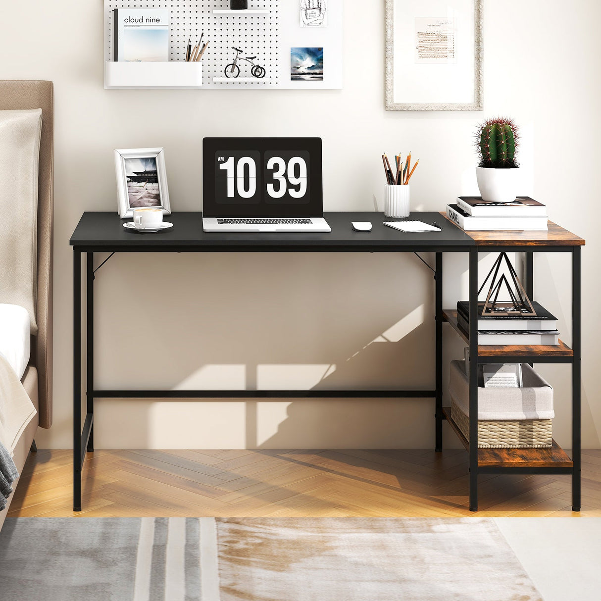 Escritorio de estudio de estilo industrial moderno de 55 pulgadas con 2 estantes de almacenamiento