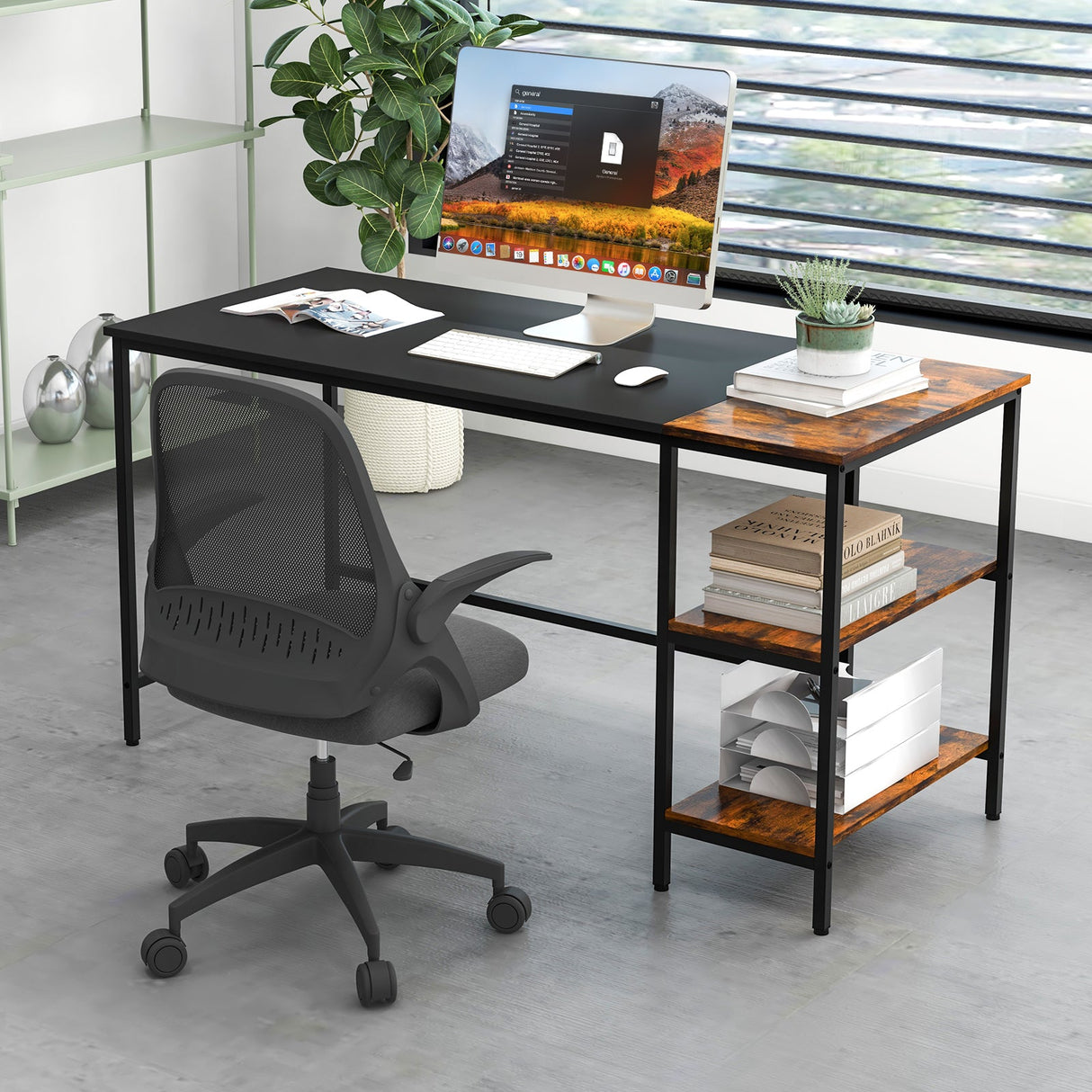 Escritorio de estudio de estilo industrial moderno de 55 pulgadas con 2 estantes de almacenamiento