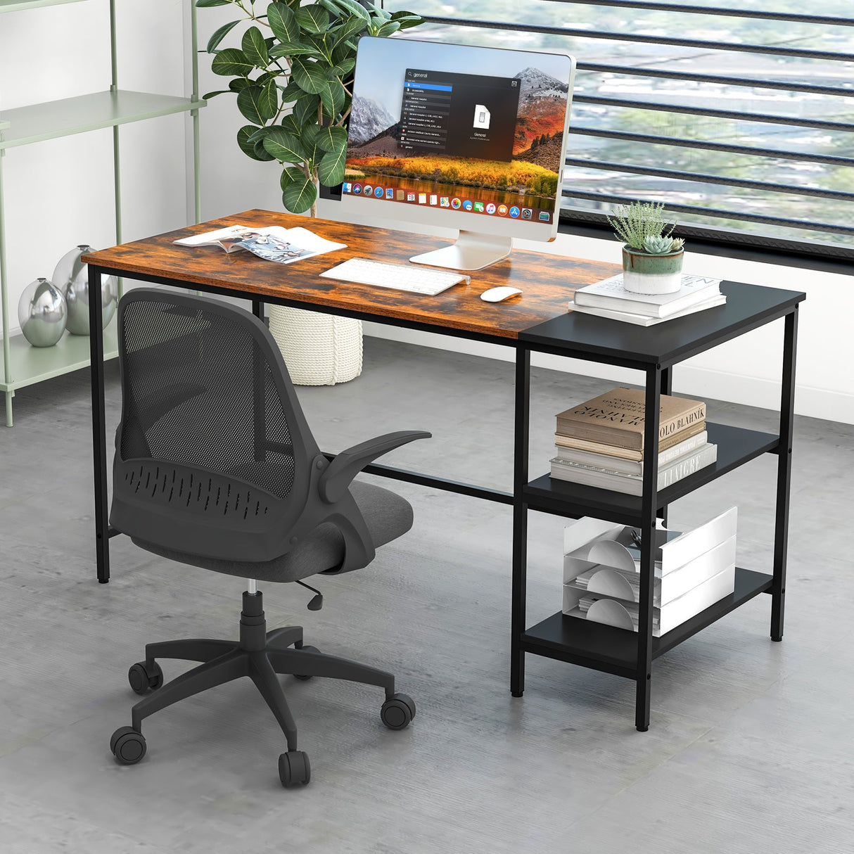 Escritorio de estudio de estilo industrial moderno de 55 pulgadas con 2 estantes de almacenamiento