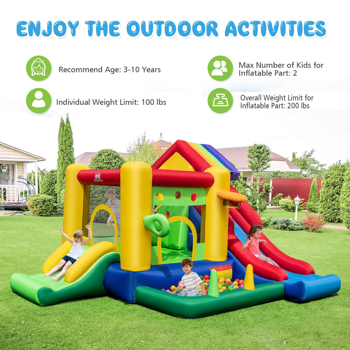 Castillo Hinchable con Toboganes Dobles y Soplador de 735 W