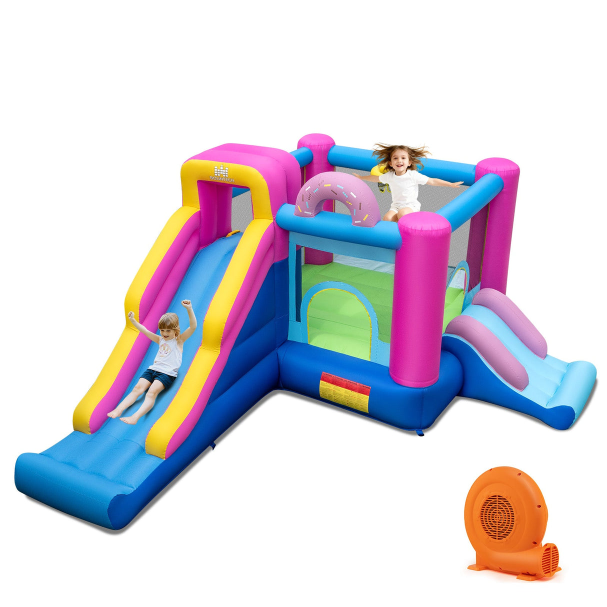 Castillo Hinchable con Toboganes y Canasta de Baloncesto (con Soplador de 750W)