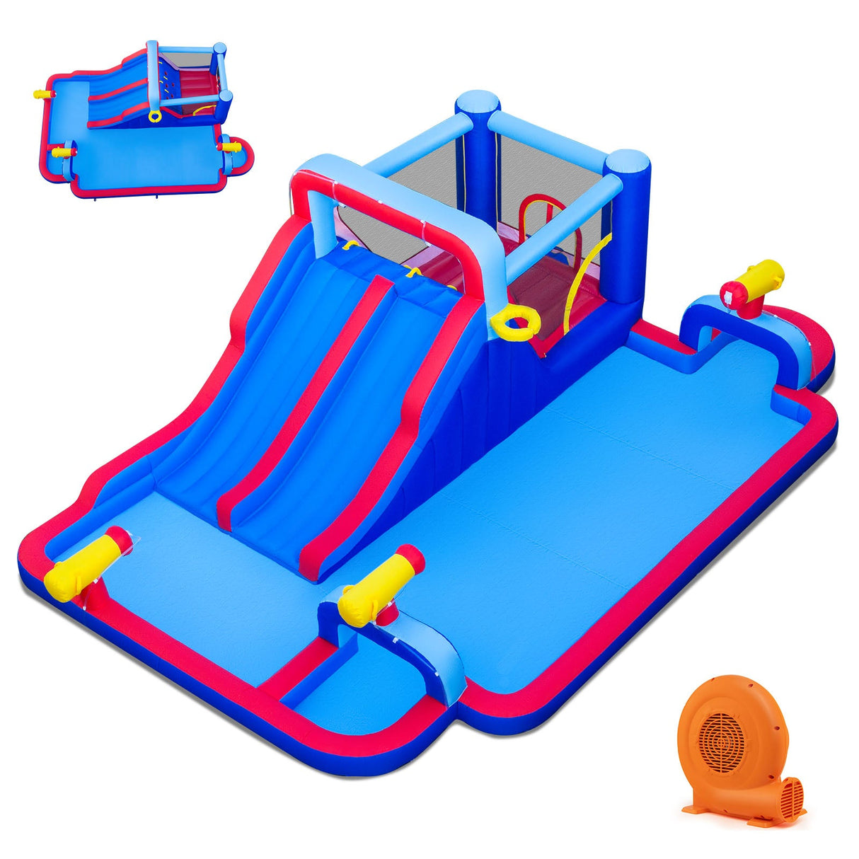 Casa de Rebotar Inflable con 2 Toboganes Acuáticos y 3 Cañones de Agua Con Soplador de 680W
