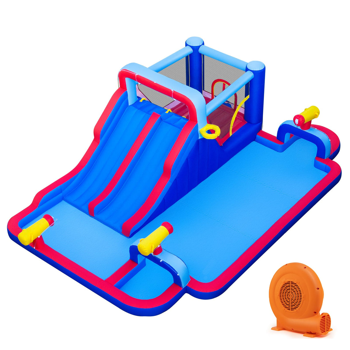 Casa de Rebotar Inflable con 2 Toboganes Acuáticos y 3 Cañones de Agua Con Soplador de 680W