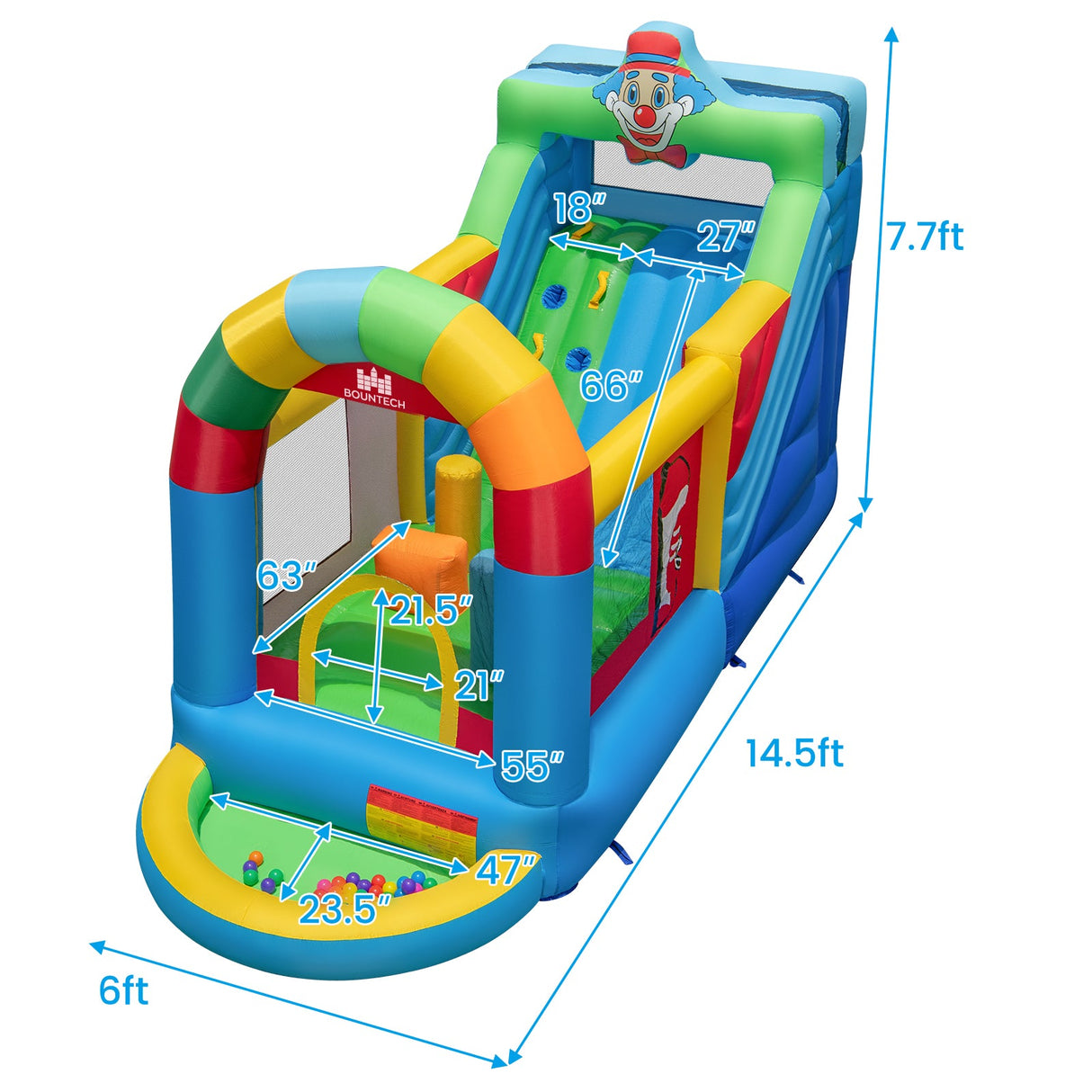 Pista de obstáculos hinchable con piscina de bolas y tobogán con soplador de 735 W