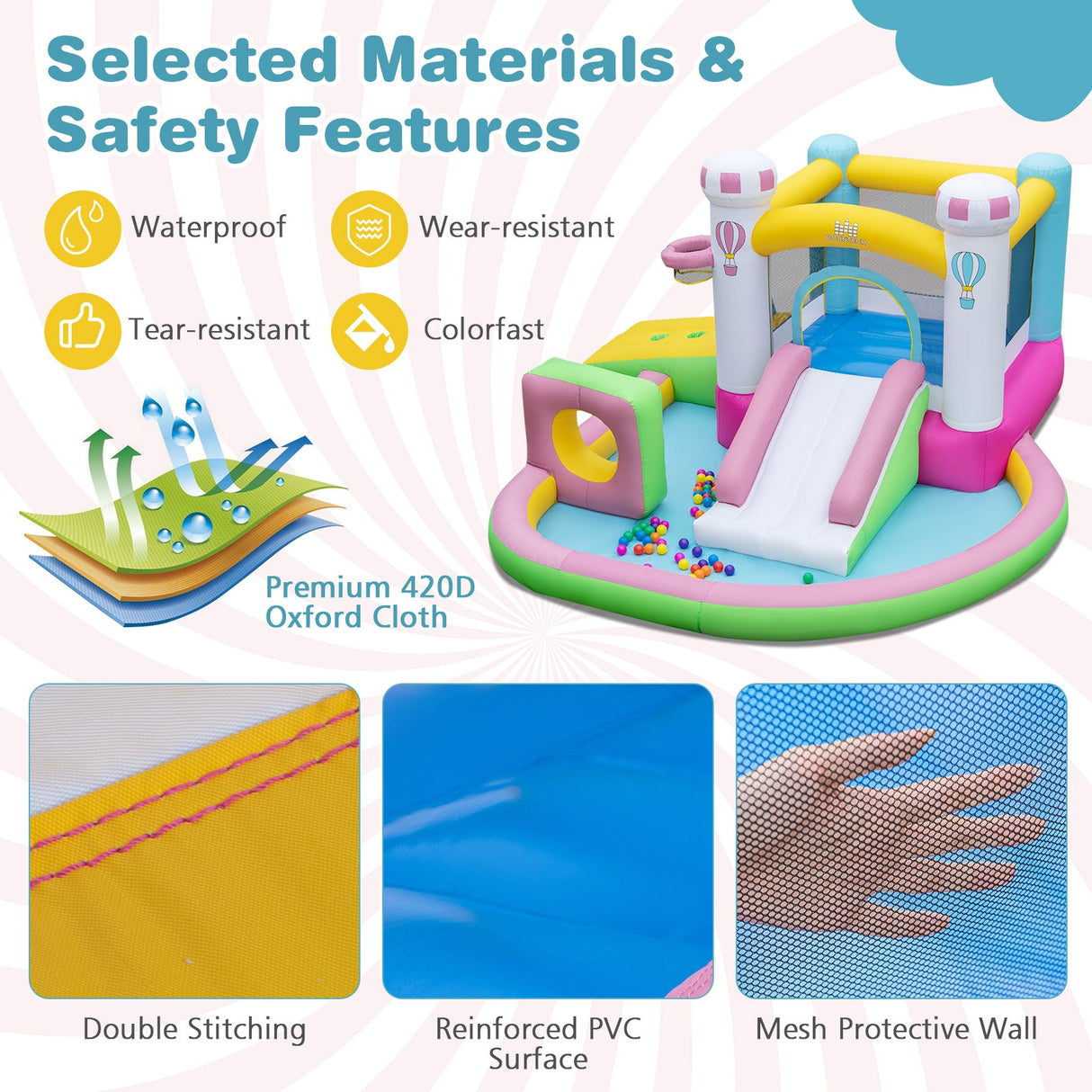 Castillo Hinchable con Tobogán, Obstáculos y Piscina de Bolas con Soplador de 480W