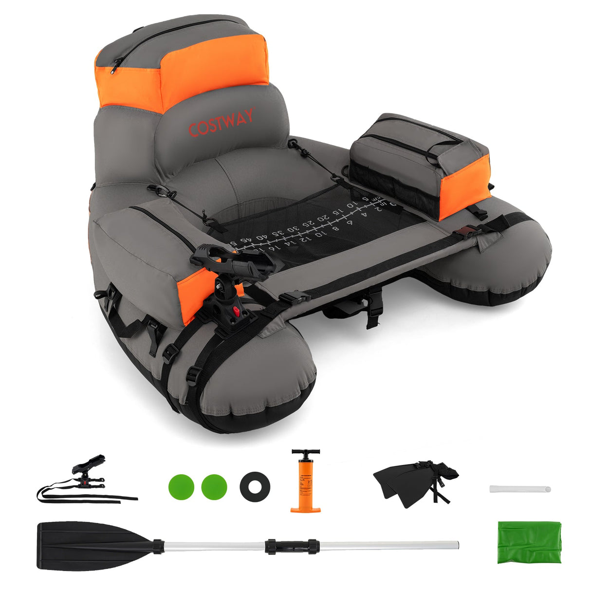 Tubo Flotador Hinchable de Pesca con Correas de Hombro y Almacenamiento para la Pesca con Caña
