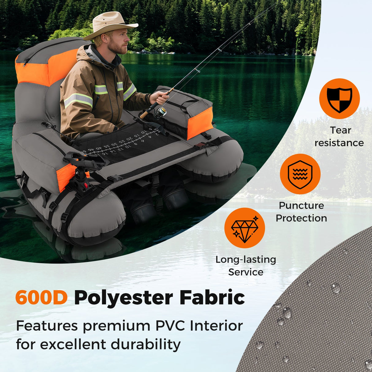 Tubo Flotador Hinchable de Pesca con Correas de Hombro y Almacenamiento para la Pesca con Caña