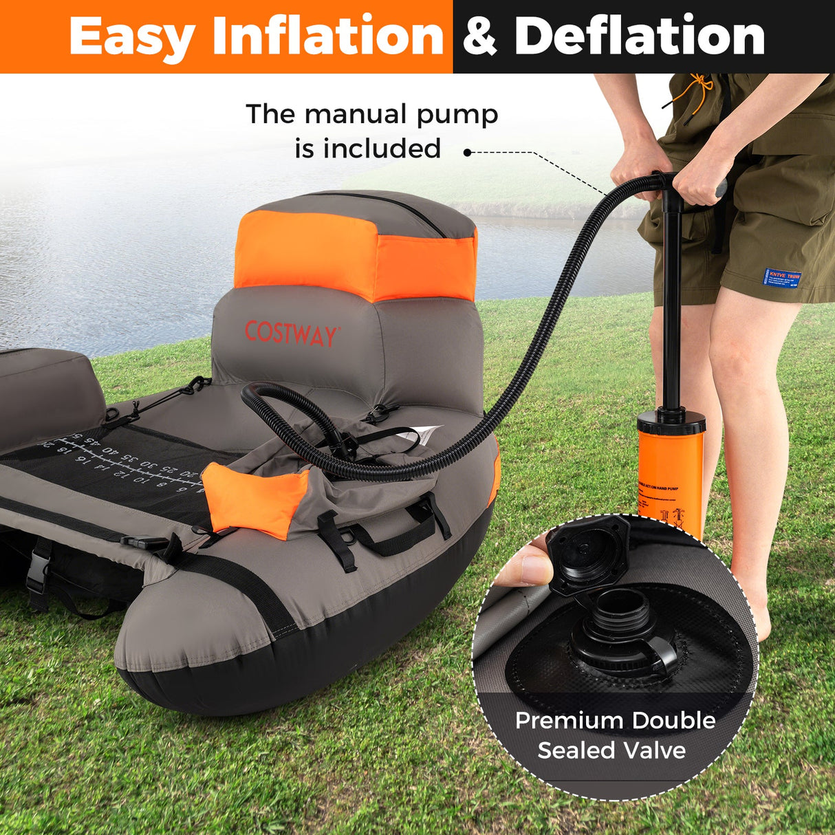 Tubo Flotador Hinchable de Pesca con Correas de Hombro y Almacenamiento para la Pesca con Caña