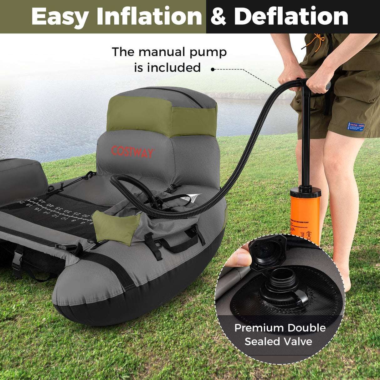 Tubo Flotador Hinchable de Pesca con Correas de Hombro y Almacenamiento para la Pesca con Caña