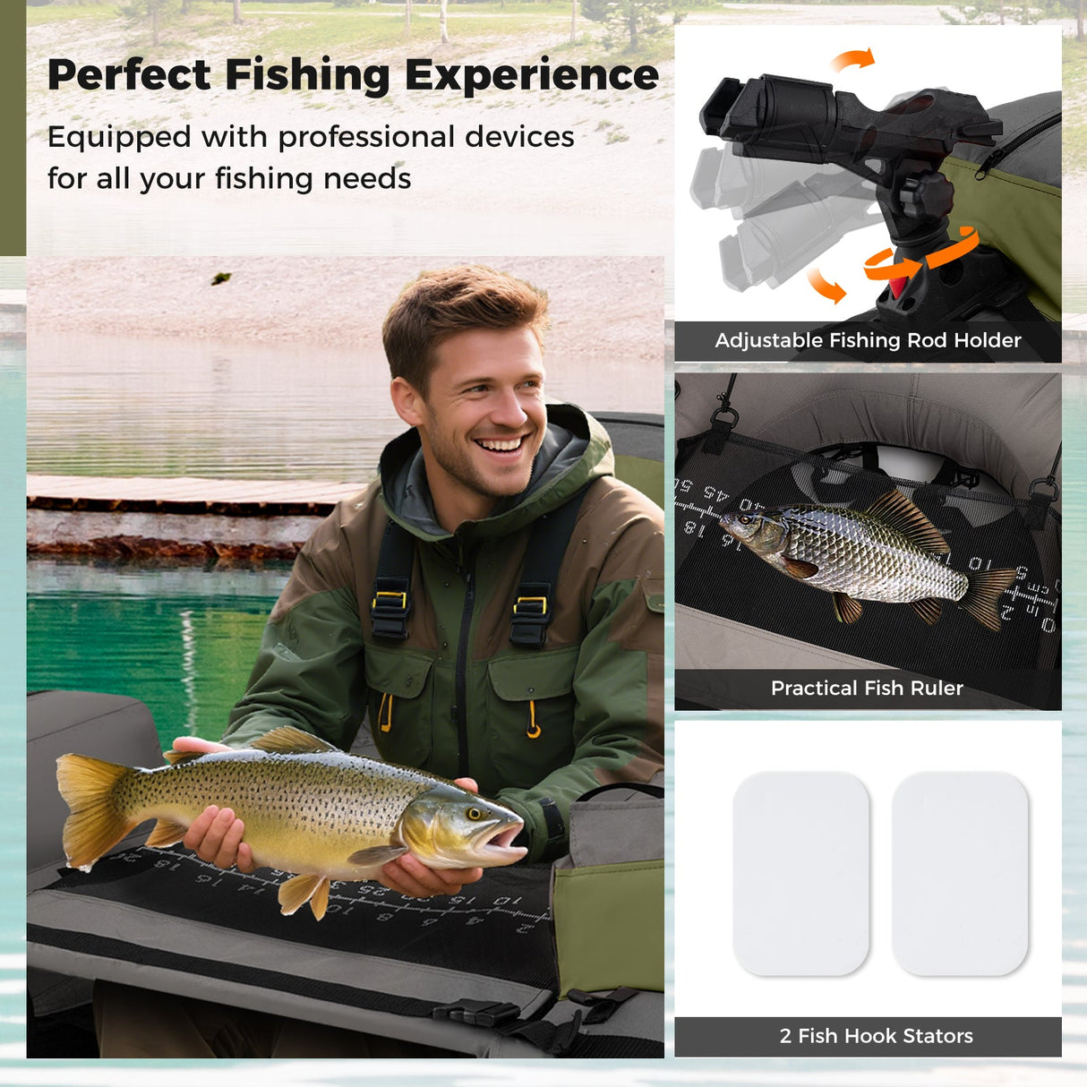 Tubo Flotador Hinchable de Pesca con Correas de Hombro y Almacenamiento para la Pesca con Caña