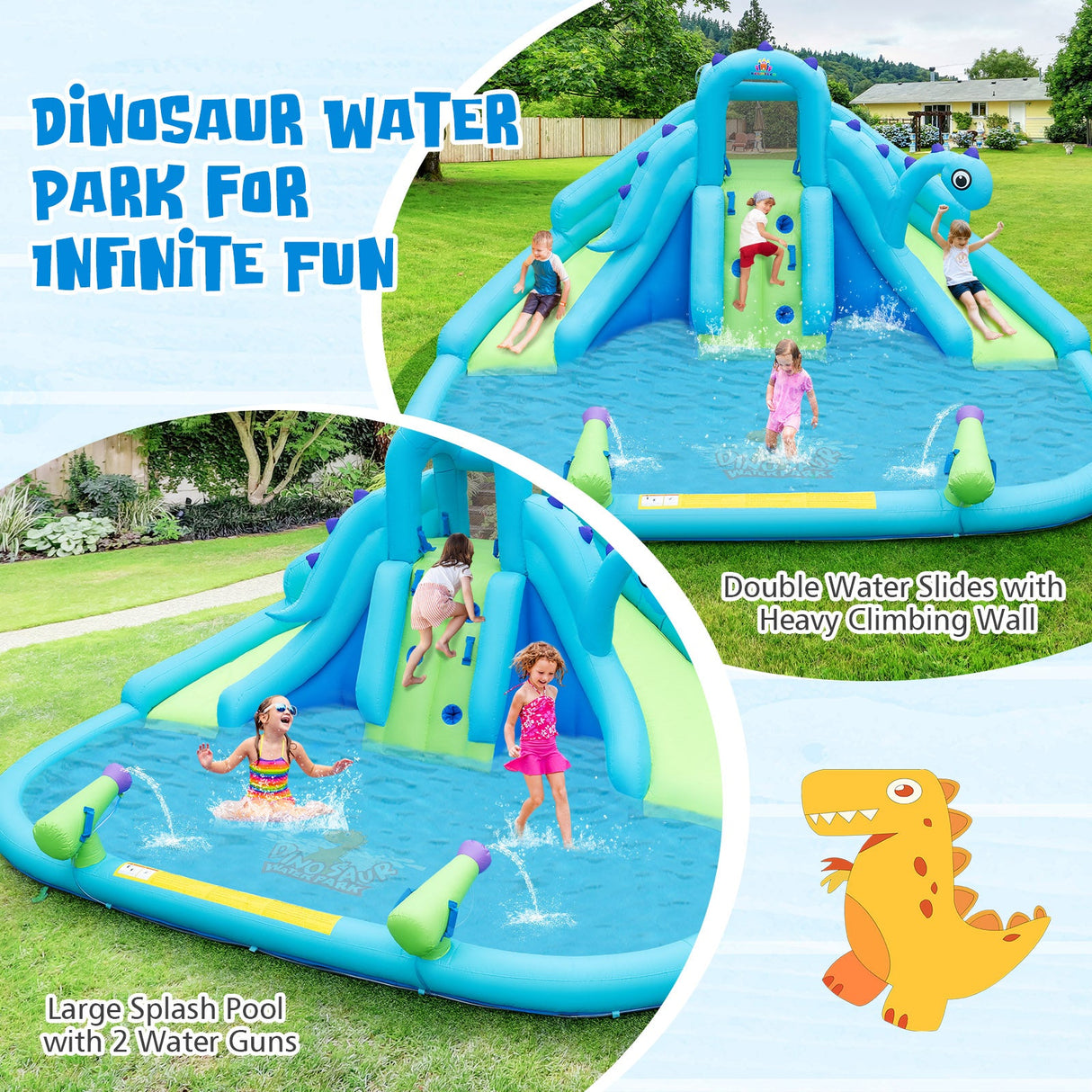 Tobogán Hinchable de Agua con Toboganes Dobles, Piscina Grande y Bolsa de Transporte (con Soplador de 584W)