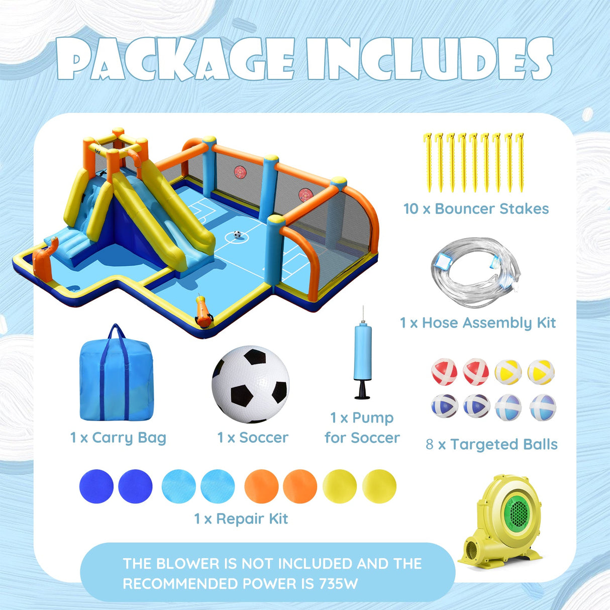 Tobogán Acuático Inflable Gigante Temático de Fútbol con Soplador de 735W