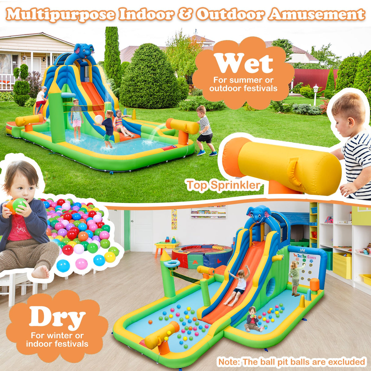 Tobogán Hinchable Gigante Parque Acuático 9 en 1 para Niños Diversión en el Jardín con Soplador de 735W