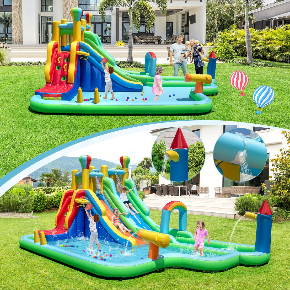 Parque tobogán acuático inflable, casa de rebote gigante con soplador de 750 W