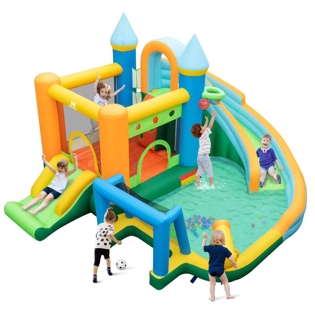 Tobogán de agua inflable con doble tobogán y piscina de salpicaduras (sin soplador)