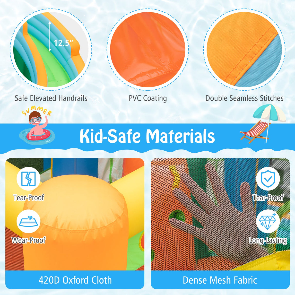 Tobogán de agua inflable con doble tobogán y piscina de salpicaduras (sin soplador)