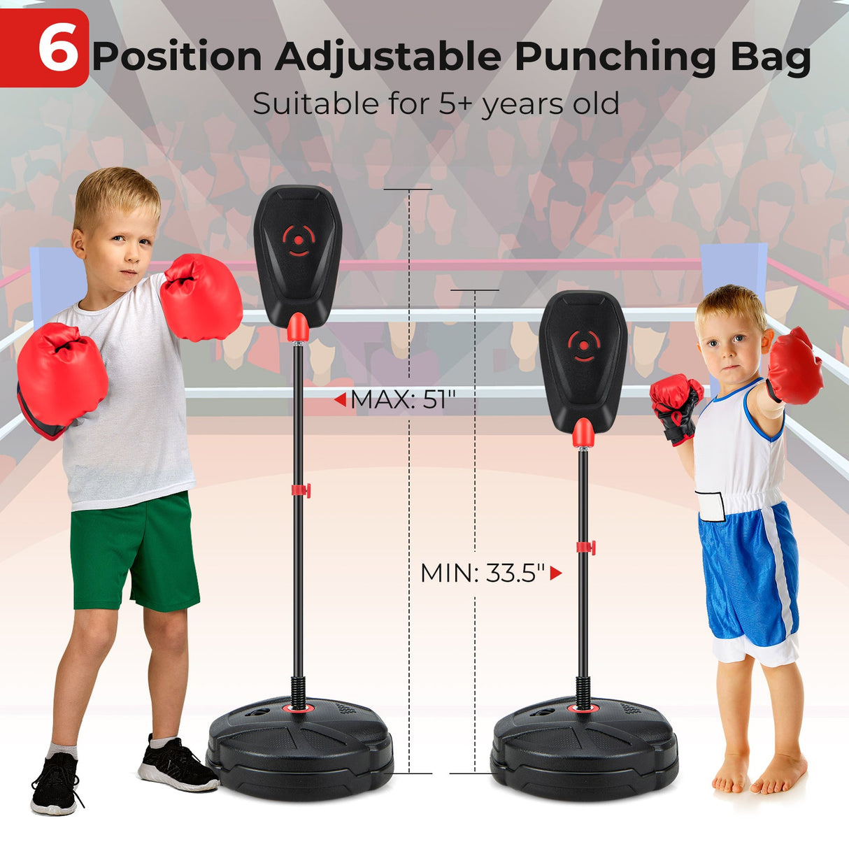 Set de boxeo sin inflación con saco de boxeo y guantes de boxeo Diseño de rebote rápido para niños de 5+ años