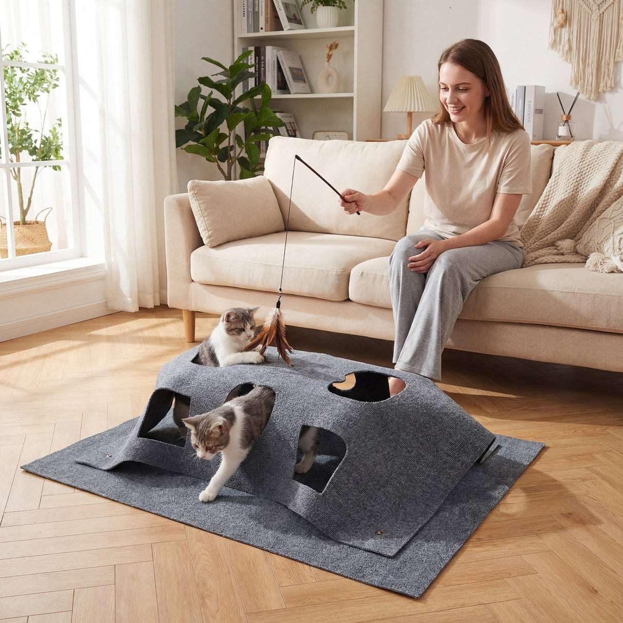 Túnel Interactivo Plegable para Gatos de Interior
