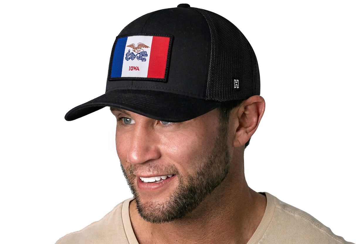 Iowa Flag Trucker Hat | Black Iowa Flag Snapback