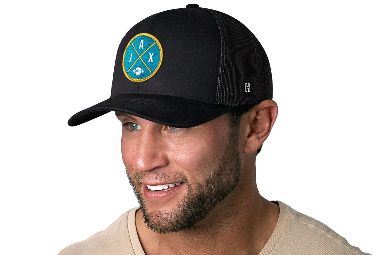 Jacksonville Trucker Hat | Black JAX X Football Snapback