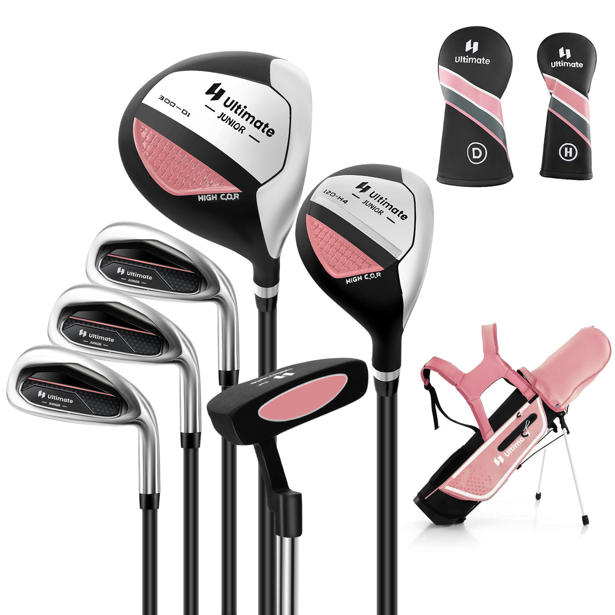Juego completo de palos de golf júnior con bolsa con soporte y cubierta para la lluvia