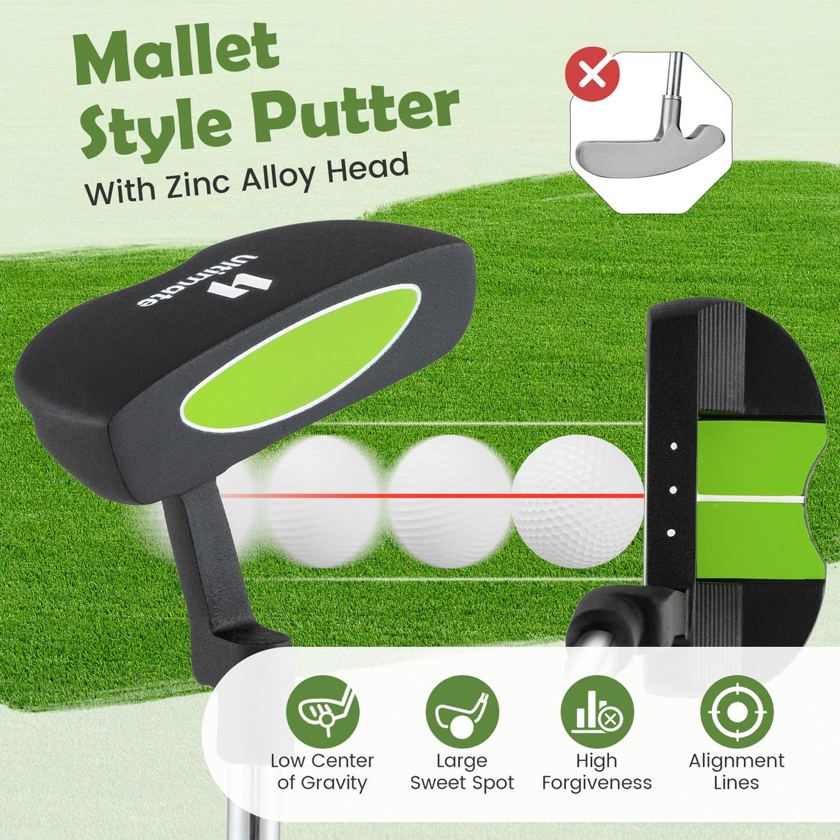 Putter Individual Mallet Júnior para Niños de 8 a 10 años